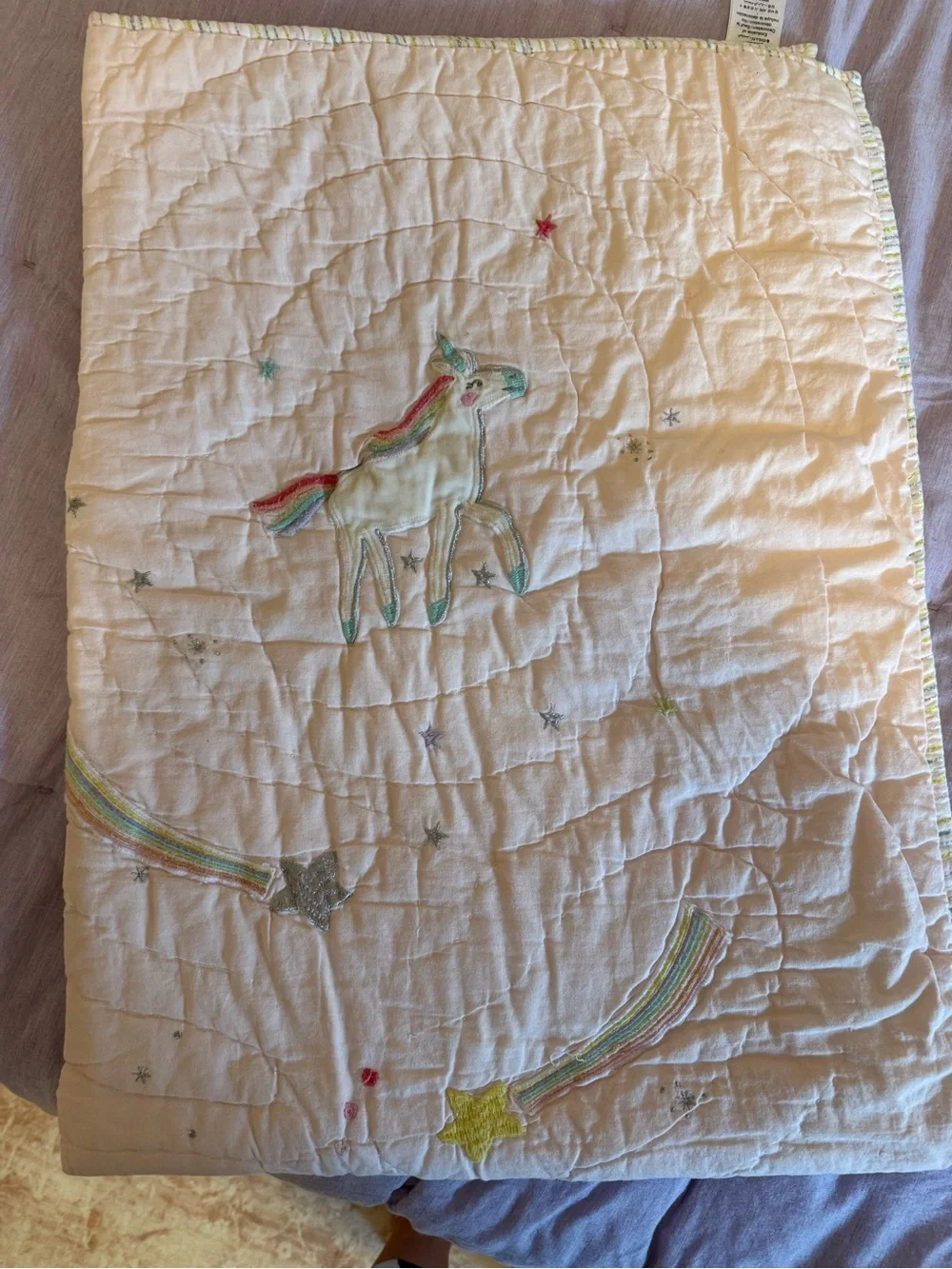 Unicorn Embroidered Pink Baby Quilt